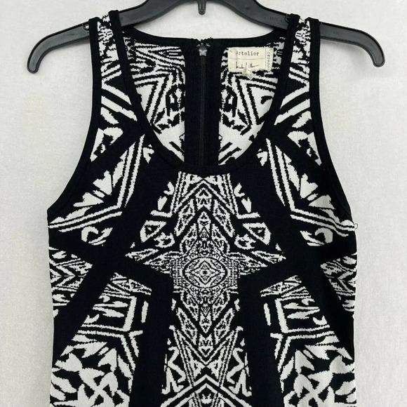 Artelier Nicole Miller Dress Women's Sz L Black Patterned Bodycon Sccop Neck - Picture 5 of 13
